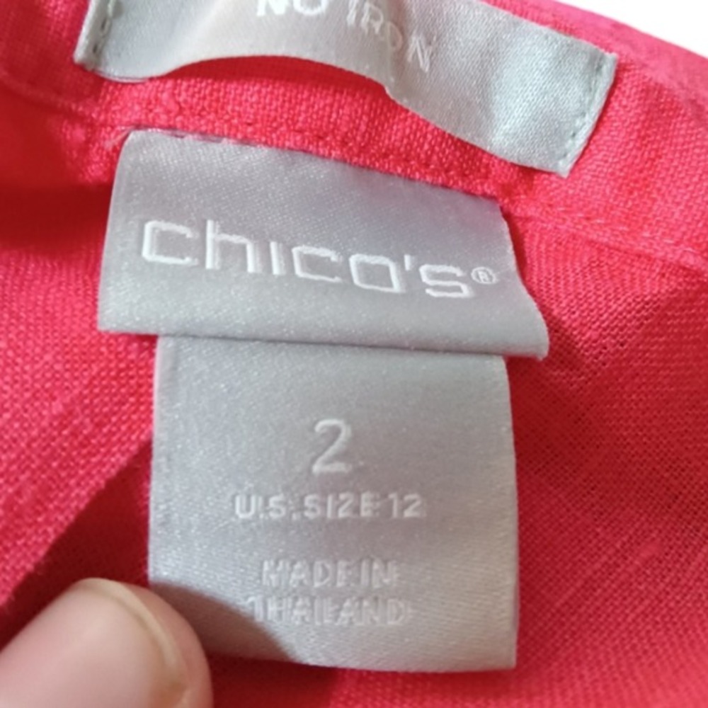 Chicos No Iron Pink Linen Button Down Shirt 3/4 Sleeve Size 2 US 12 Hot Pink - Picture 4 of 5